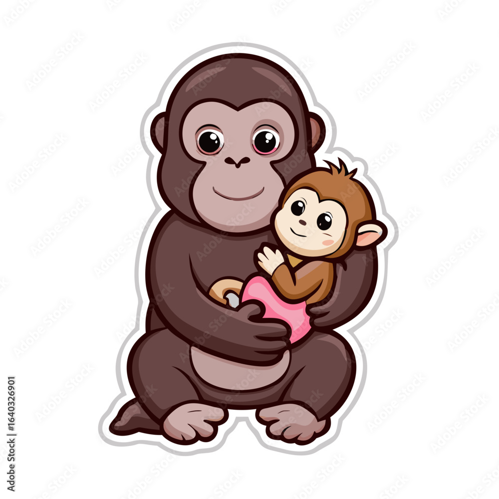 Obraz premium Download Cute Gorilla Holding Baby Monkey Cartoon Vector Icon Illustration Eps File For Design.