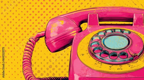 Vibrant Pop Art Retro Telephone in Pink and Yellow Tones