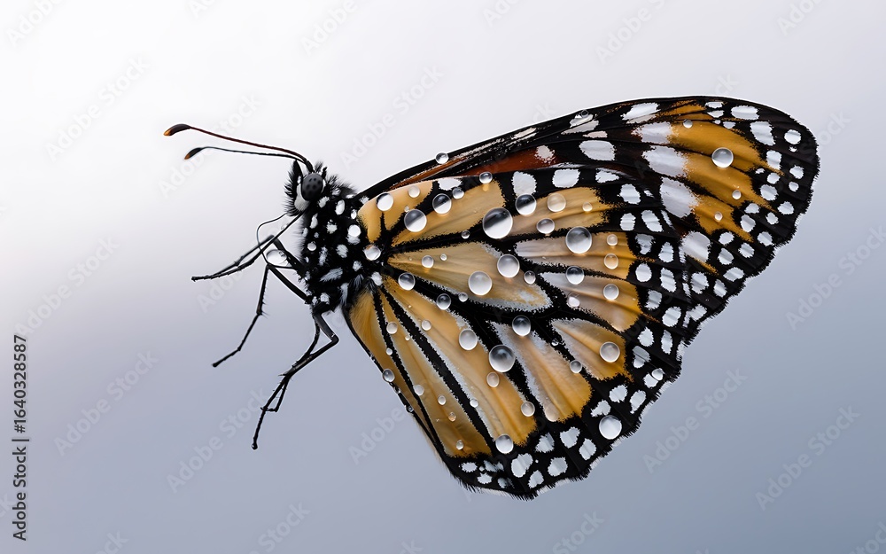 Fototapeta premium Monarch butterfly with water droplets