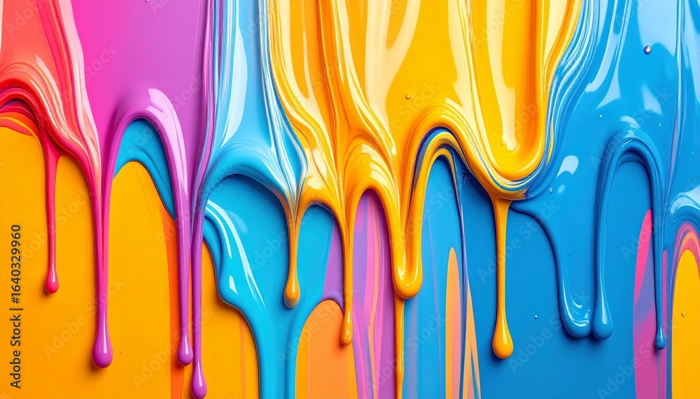 Vivid colors are blending and dripping down in an abstract design, creating a mesmerizing effect. The combination of warm and cool tones gives a dynamic and vibrant feel Vivid colors are blending and dripping down in an abstract design, creating a mesmerizing effect. The combination of warm and cool tones gives a dynamic and vibrant feel