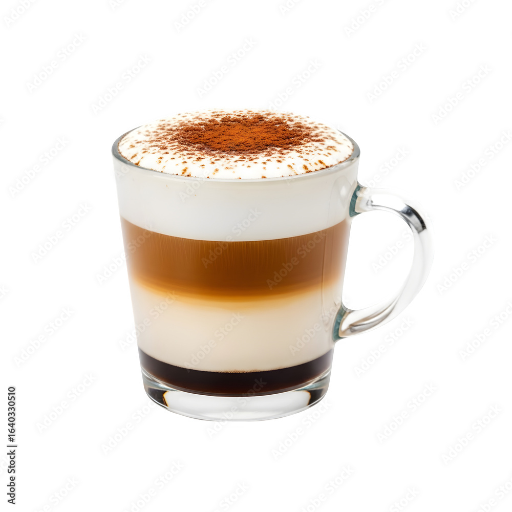 Delicious cappuccino with cacao powder isolated on transparent background in studio shot Delicious cappuccino with cacao powder isolated on transparent background in studio shot