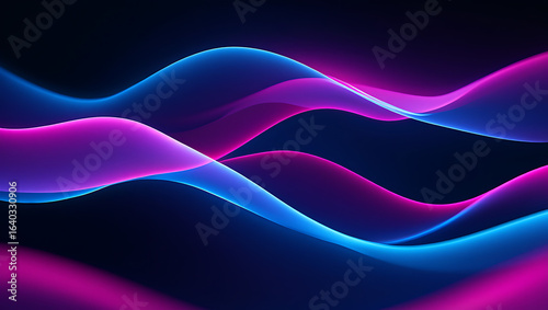 Abstract flowing waves of vibrant neon pink and electric blue light against a dark background