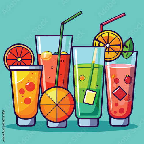 Set of Soda can, cocktail, soft drinks isolated vector illustration