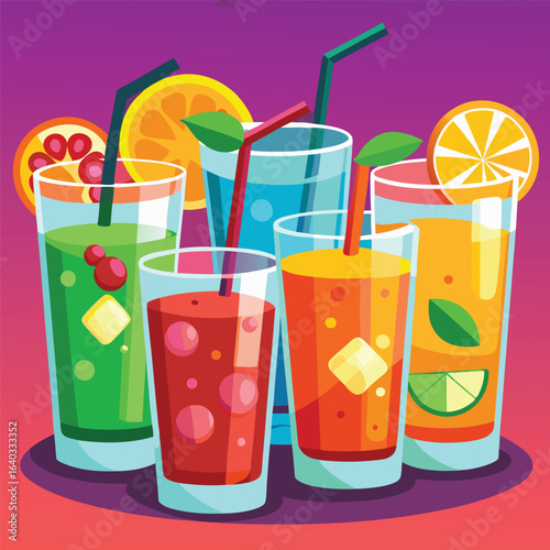Set of Soda can, cocktail, soft drinks isolated vector illustration