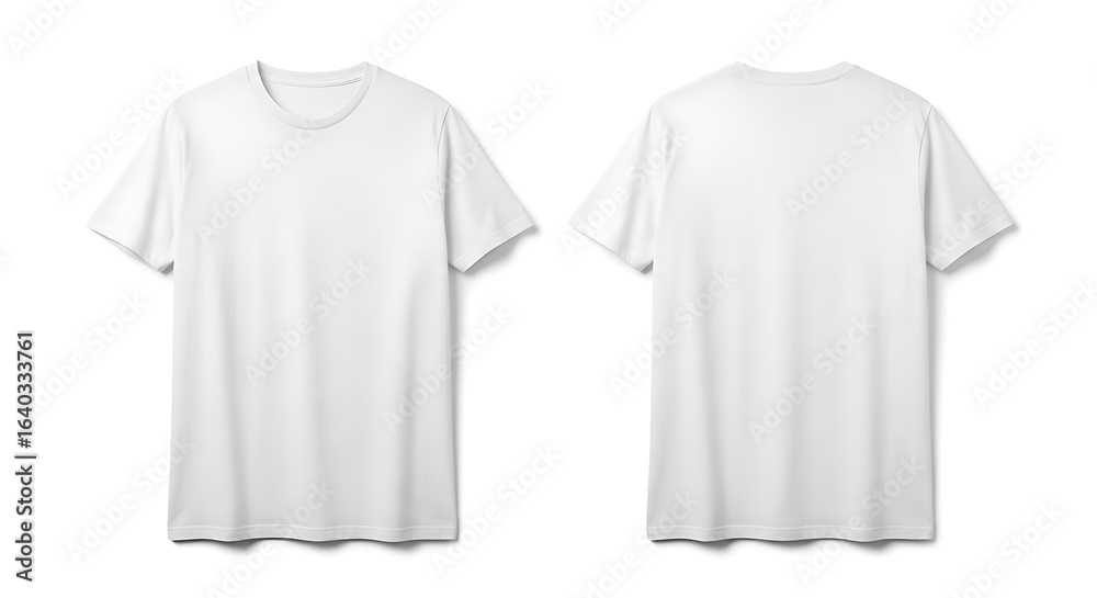 Front and Back View of Plain White T-Shirt Mockup on White Background Front and Back View of Plain White T-Shirt Mockup on White Background