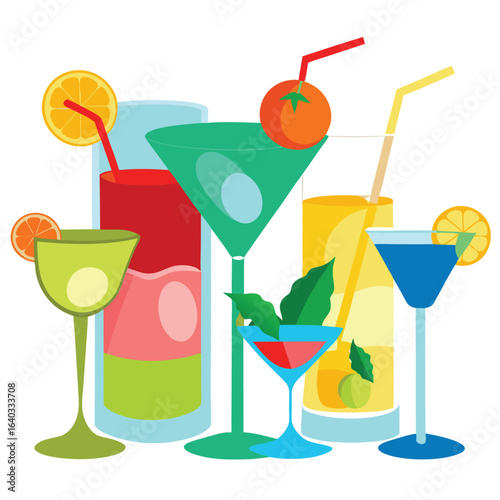 Set of Soda can, cocktail, soft drinks isolated vector illustration
