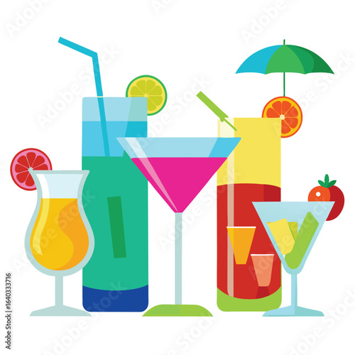 Set of Soda can, cocktail, soft drinks isolated vector illustration