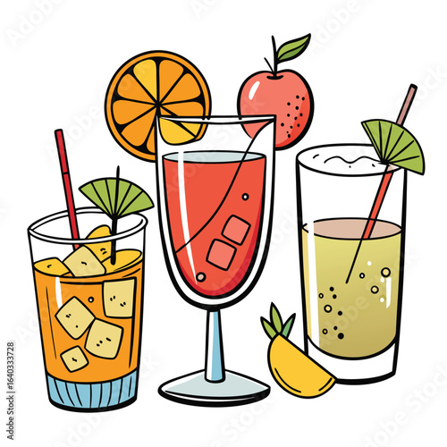 Set of Soda can, cocktail, soft drinks isolated vector illustration