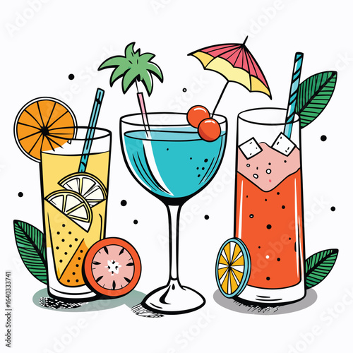 Set of Soda can, cocktail, soft drinks isolated vector illustration