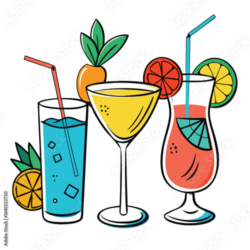 Set of Soda can, cocktail, soft drinks isolated vector illustration