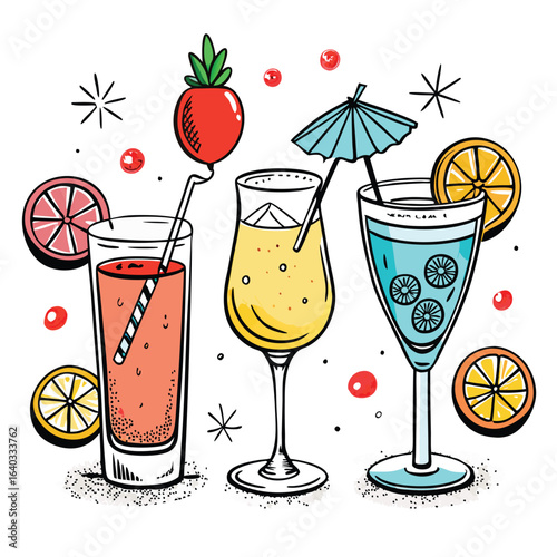 Set of Soda can, cocktail, soft drinks isolated vector illustration