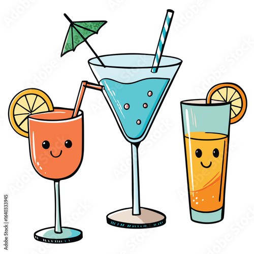 Set of Soda can, cocktail, soft drinks isolated vector illustration