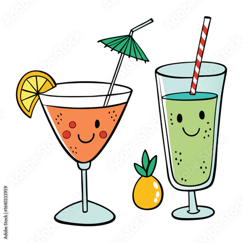 Set of Soda can, cocktail, soft drinks isolated vector illustration