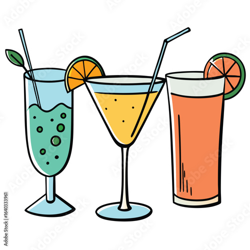 Set of Soda can, cocktail, soft drinks isolated vector illustration