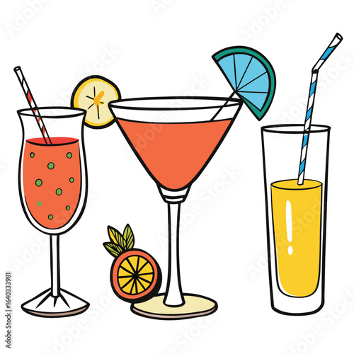 Set of Soda can, cocktail, soft drinks isolated vector illustration
