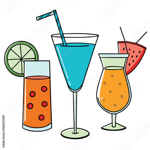Set of Soda can, cocktail, soft drinks isolated vector illustration