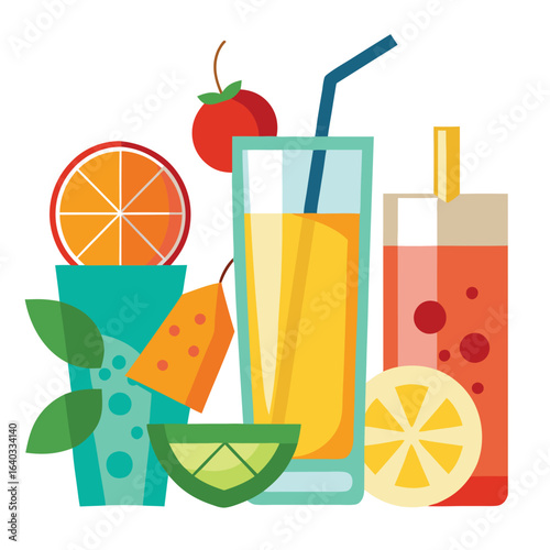 Set of Soda can, cocktail, soft drinks isolated vector illustration