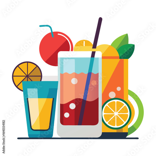 Set of Soda can, cocktail, soft drinks isolated vector illustration