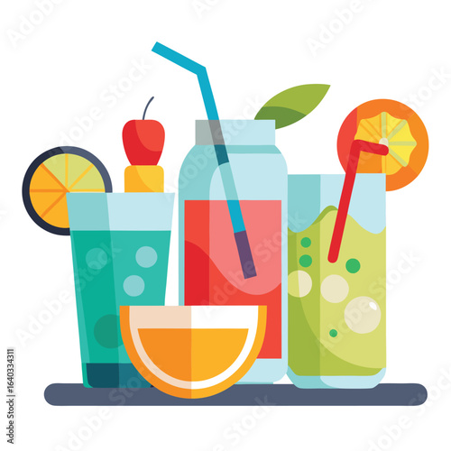 Set of Soda can, cocktail, soft drinks isolated vector illustration