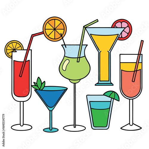 Set of Soda can, cocktail, soft drinks isolated vector illustration