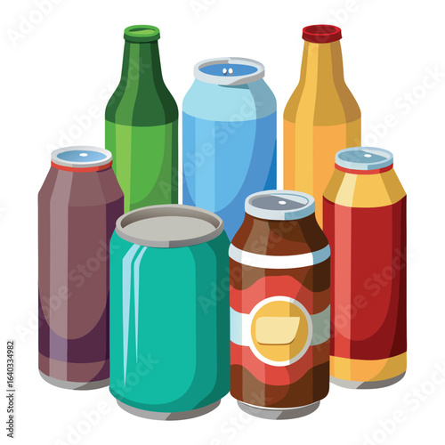 Set of Soda can, cocktail, soft drinks isolated vector illustration