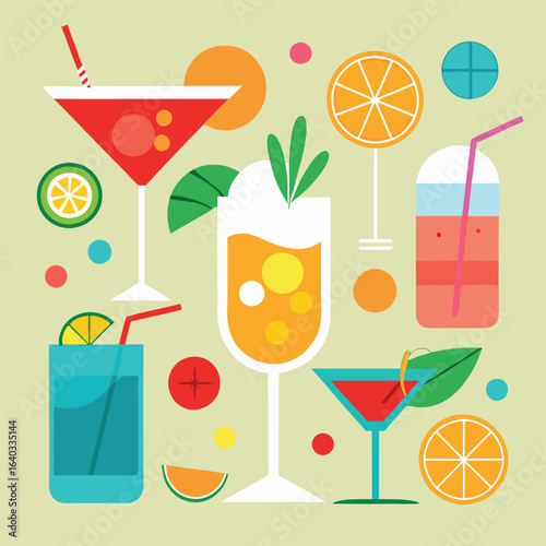 Set of Soda can, cocktail, soft drinks isolated vector illustration
