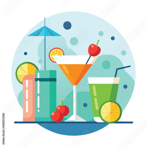 Set of Soda can, cocktail, soft drinks isolated vector illustration