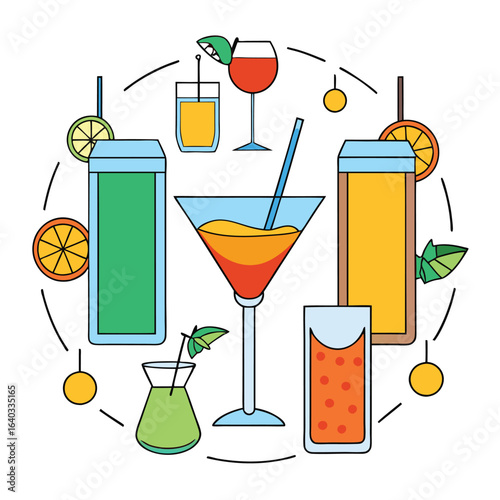 Set of Soda can, cocktail, soft drinks isolated vector illustration