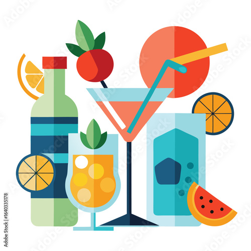 Set of Soda can, cocktail, soft drinks isolated vector illustration