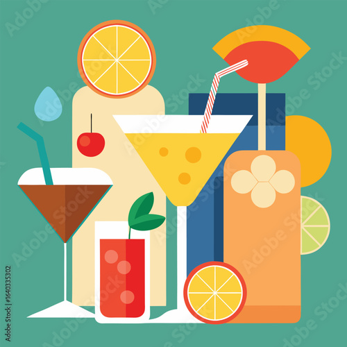 Set of Soda can, cocktail, soft drinks isolated vector illustration