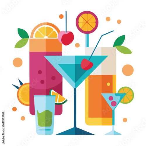 Set of Soda can, cocktail, soft drinks isolated vector illustration