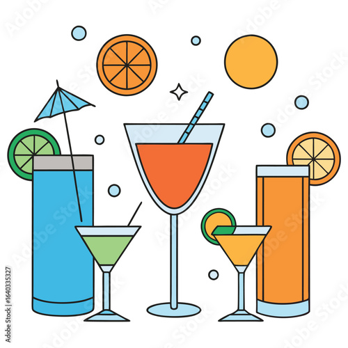 Set of Soda can, cocktail, soft drinks isolated vector illustration