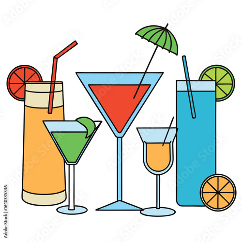 Set of Soda can, cocktail, soft drinks isolated vector illustration