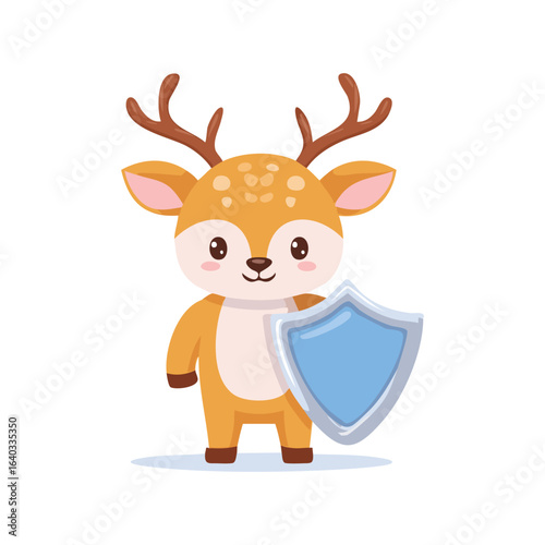 Simple Illustration Cute Deer with Shield