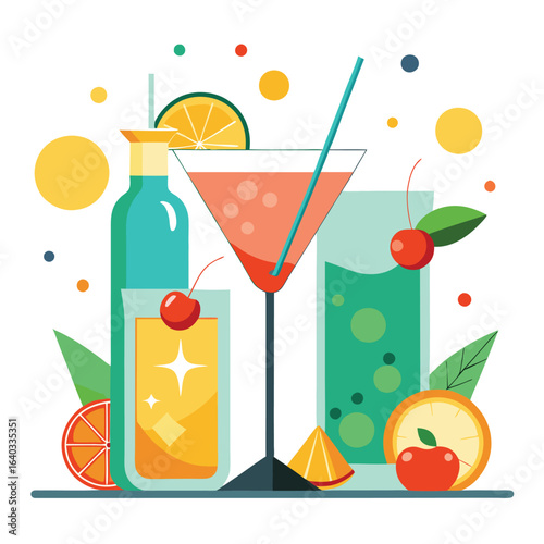 Set of Soda can, cocktail, soft drinks isolated vector illustration