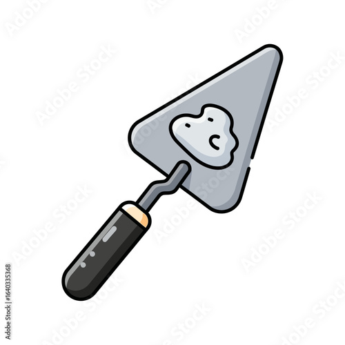 Illustration of a trowel with mortar on a white background, representing construction work and building materials, suitable for architectural and design projects.