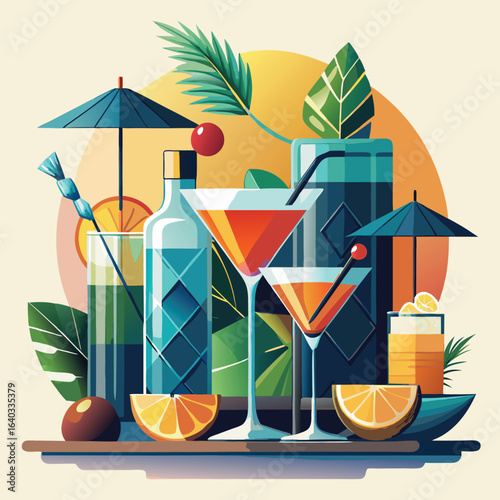 Set of Soda can, cocktail, soft drinks isolated vector illustration