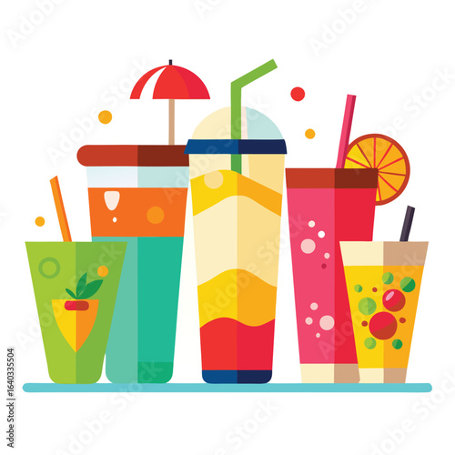 Set of Soda can, cocktail, soft drinks isolated vector illustration
