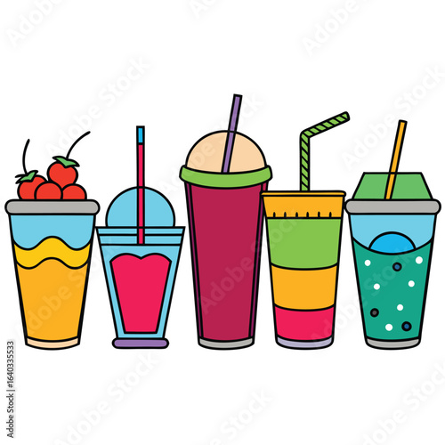Set of Soda can, cocktail, soft drinks isolated vector illustration