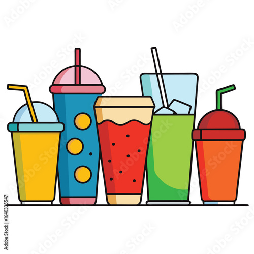 Set of Soda can, cocktail, soft drinks isolated vector illustration