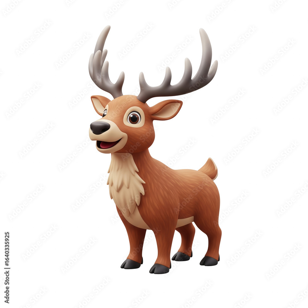 Fototapeta premium Cheerful 3D Cartoon Deer Character with Antlers on a Transparent Background