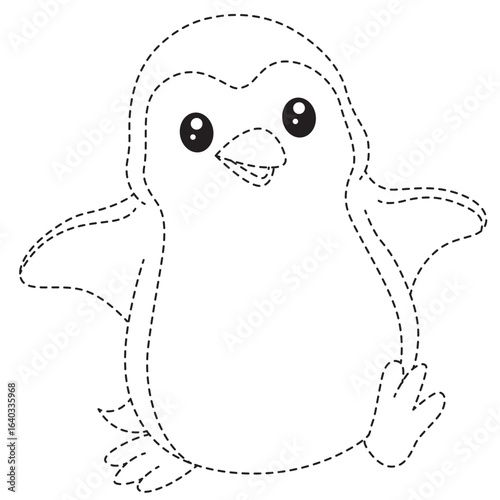 Adorable penguin dot-to-dot coloring activity for children, outlined with flippers open and cheerful happy face
