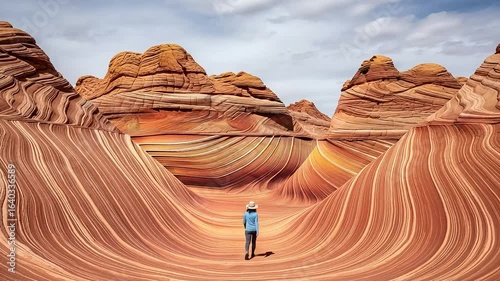 Woman admiring the colorful sandstone rock formation in the vermilion cliffs wilderness area