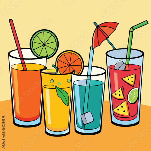 Set of Soda can, cocktail, soft drinks isolated vector illustration