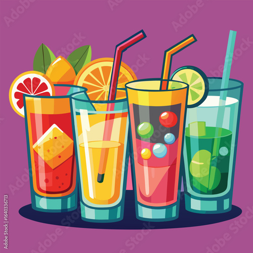 Set of Soda can, cocktail, soft drinks isolated vector illustration
