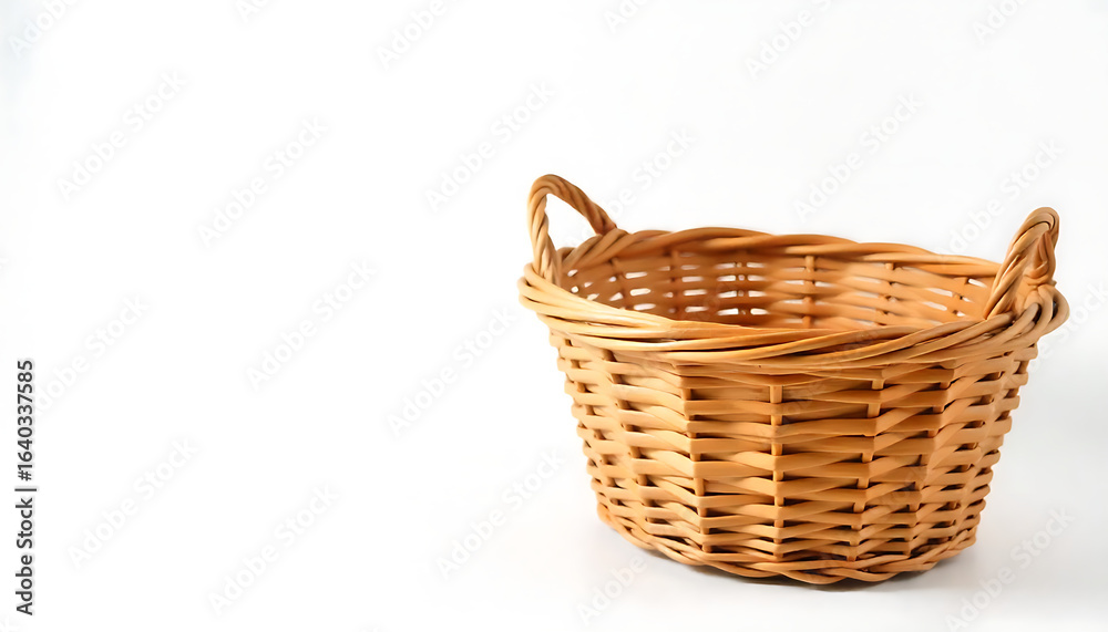Empty wicker basket on white background with space for text, mockup Vintage woven basket for storage, created with generative ai Empty wicker basket on white background with space for text, mockup Vintage woven basket for storage, created with generative ai
