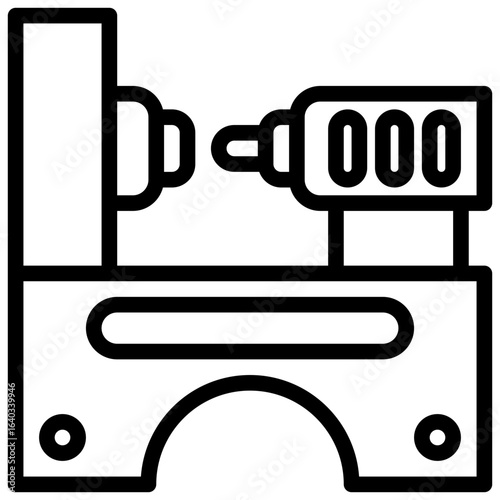 Lathe Machine icon, Black And White Outline Icon Vector.