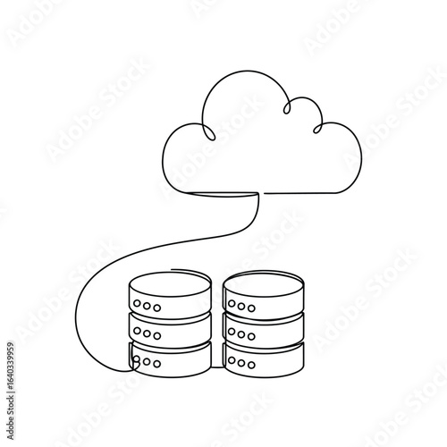 Vector art of a continuous line drawing illustrates cloud computing and data storage with a minimalist design representing modern technology and seamless connectivity