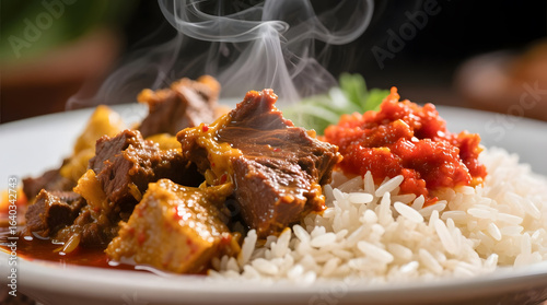 Close-Up of Nasi Padang with Rendang