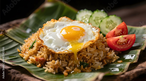 Close-Up of Nasi Goreng with Oozing Egg Yolk
